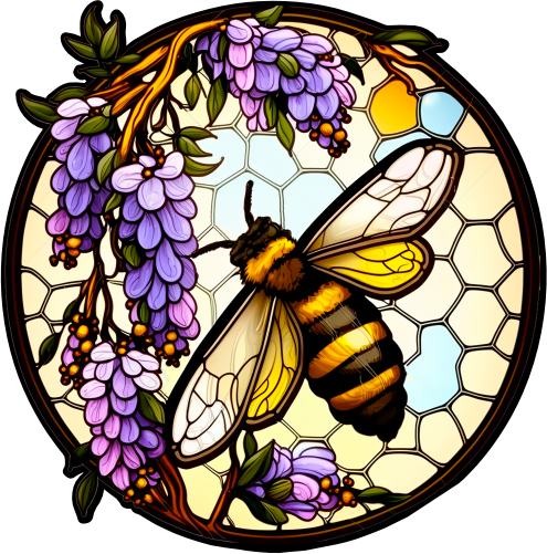 (s150-09-1B)  Stained Glass Bumblebee Honey Bee Comb