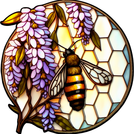 (s150-09-1C)  Stained Glass Bumblebee Honey Bee Comb
