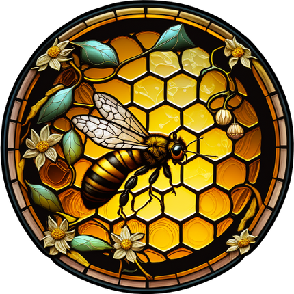 (s150-09-2D)  Stained Glass Bumblebee Honey Bee Comb