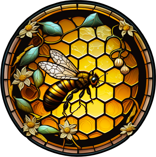 (s150-09-2D)  Stained Glass Bumblebee Honey Bee Comb