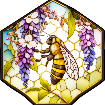 (s150-09-1F)  Stained Glass Bumblebee Honey Bee Comb