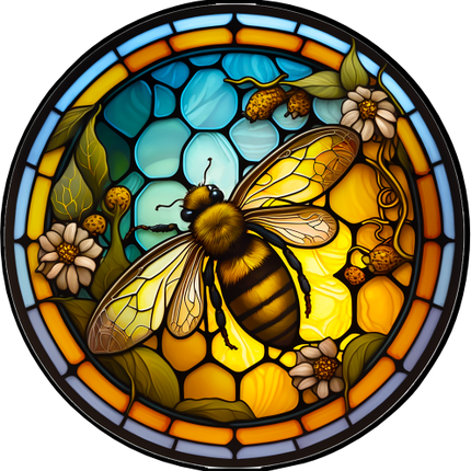 (s150-09-2F)  Stained Glass Bumblebee Honey Bee Comb
