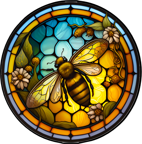 (s150-09-2F)  Stained Glass Bumblebee Honey Bee Comb