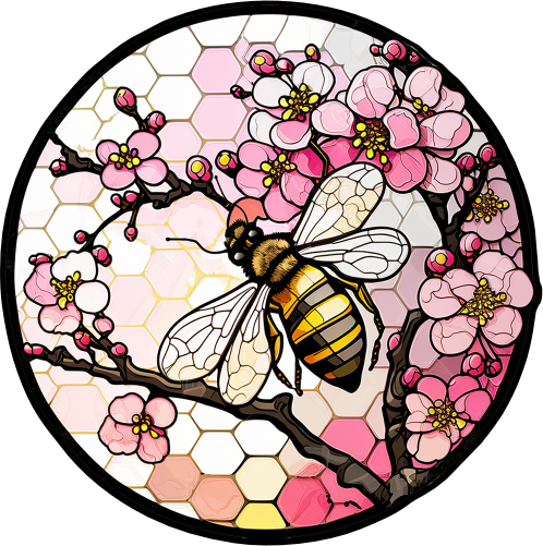 (s150-09-1H)  Stained Glass Bumblebee Honey Bee Comb