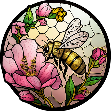 (s150-09-1L)  Stained Glass Bumblebee Honey Bee Comb
