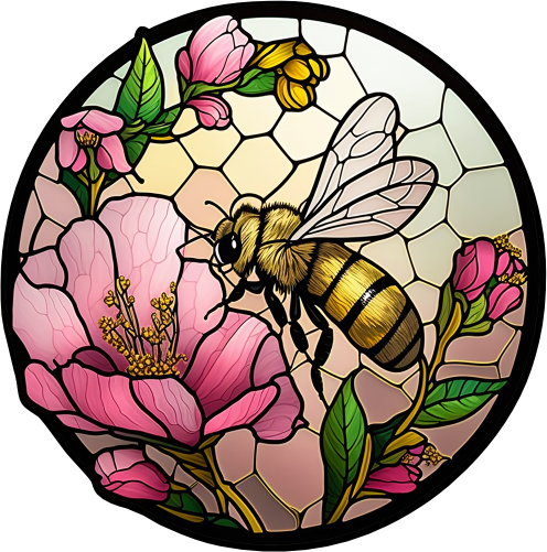 (s150-09-1L)  Stained Glass Bumblebee Honey Bee Comb