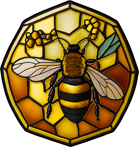 (s150-09-1W)  Stained Glass Bumblebee Honey Bee Comb