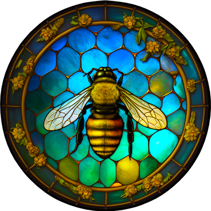 (s150-09-1Y)  Stained Glass Bumblebee Honey Bee Comb