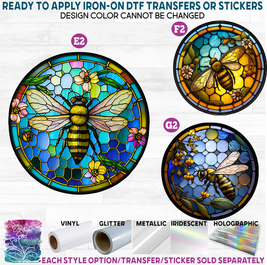 (s150-09) Stained-Glass Honey Bee f Printed Heat Transfer or Sticker