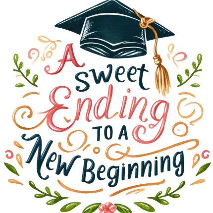 (s151-4-G) A Sweet Ending to a New Beginning Watercolor Graduation Graduate