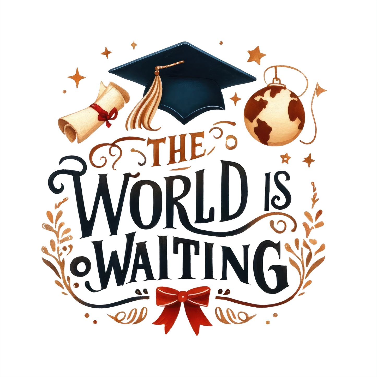 (s151-4-M) The World is Waiting Watercolor Graduation Graduate