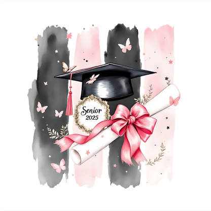 (s151-4-P) Senior 2025 Watercolor Graduation Graduate Pink Black Brushstrokes