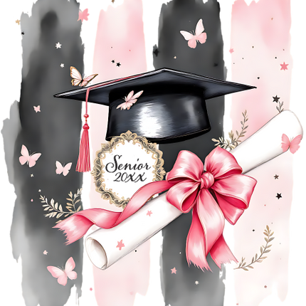 (s151-4-P) Senior 2025 Watercolor Graduation Graduate Pink Black Brushstrokes