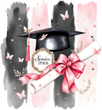 (s151-4-P) Senior 2025 Watercolor Graduation Graduate Pink Black Brushstrokes