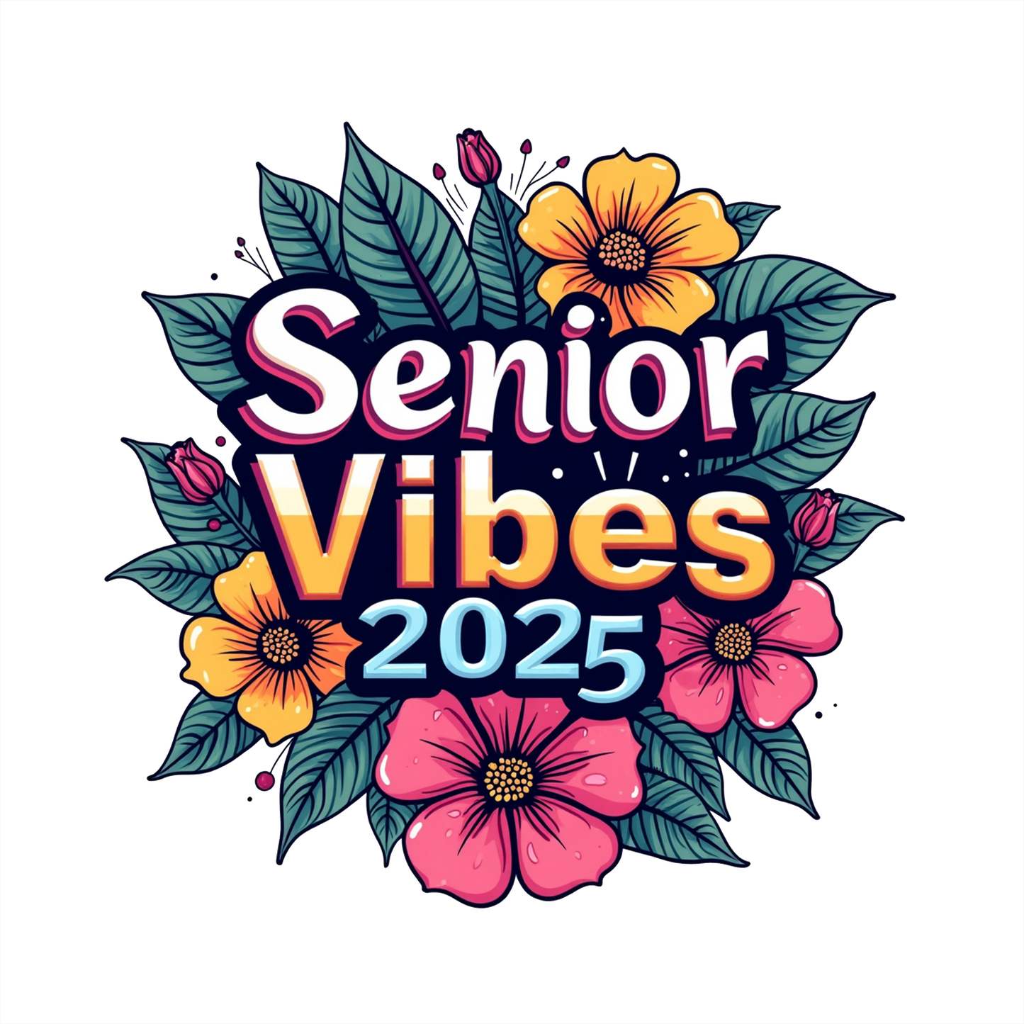 (s151-4-W) Senior Vibes 2025 Floral Flowers Graduation Graduate