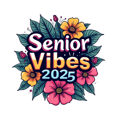 (s151-4-W) Senior Vibes 2025 Floral Flowers Graduation Graduate