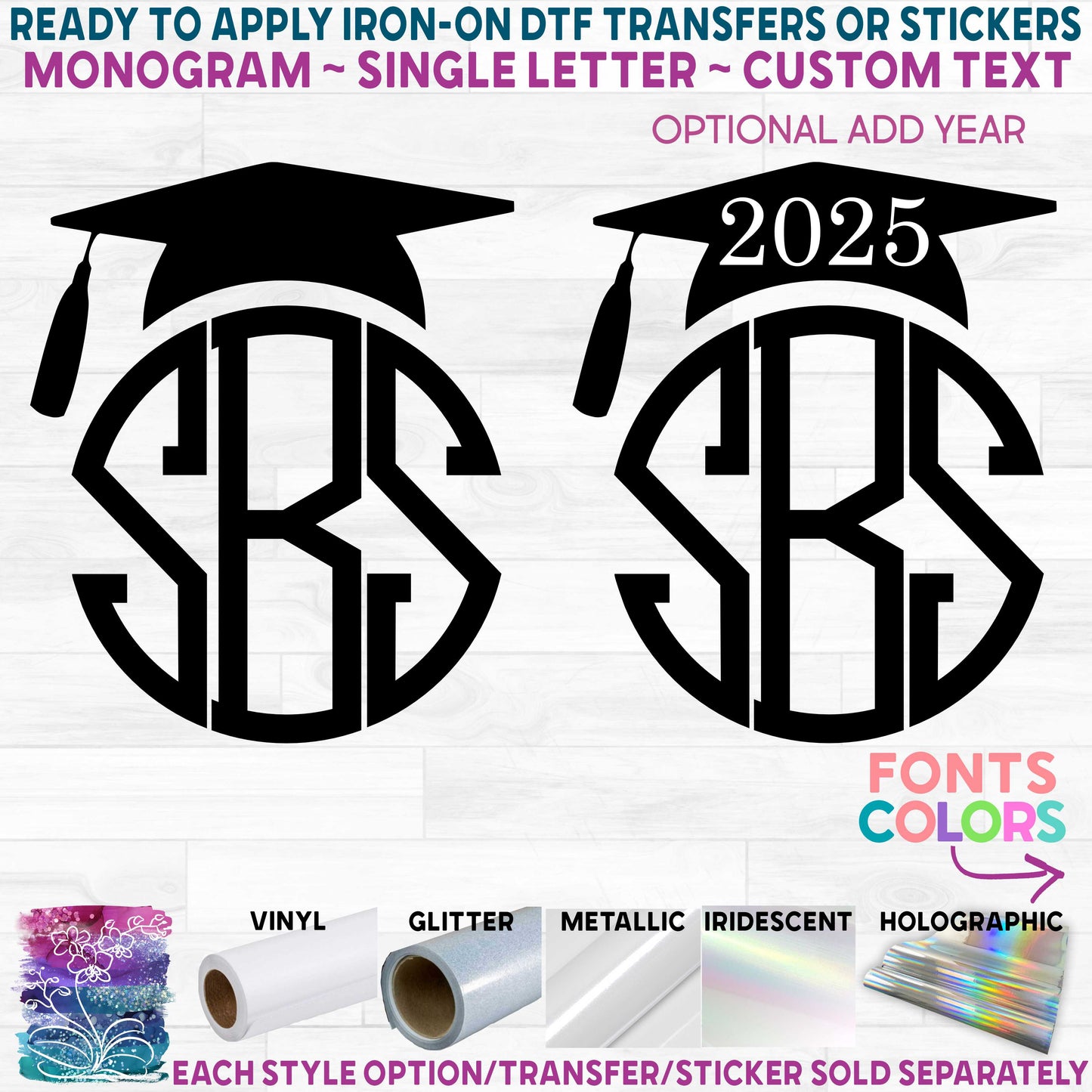 (s151-2-A) Graduation Cap Graduate Monogram Custom Text