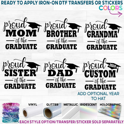 (s151-3B) Proud Mom of the Grad Custom Text Printed Heat Transfer or Sticker