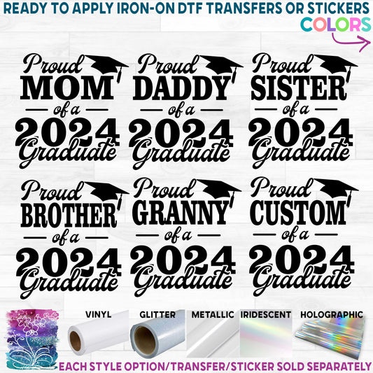 (s151-3D) Proud Mom Family of the Grad Custom Printed Heat Transfer or Sticker