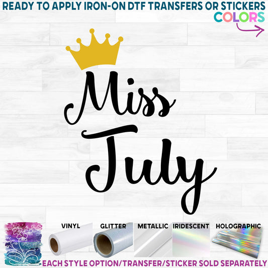 (s152) Miss Month Tiara Crown All Months Available Printed Heat Transfer or Sticker