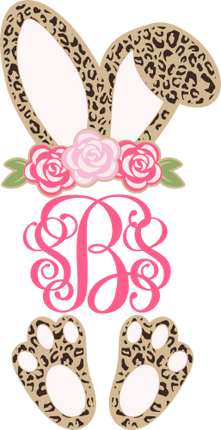 (154-02-D) Leopard Floral Girl Bunny Frame