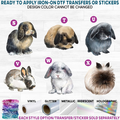 (s154-3) Watercolor Bunny Rabbits Bunnies h Printed Heat Transfer or Sticker