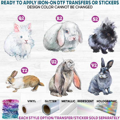 (s154-3) Watercolor Bunny Rabbits Bunnies e Printed Heat Transfer or Sticker