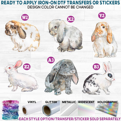 (s154-3) Watercolor Bunny Rabbits Bunnies e Printed Heat Transfer or Sticker