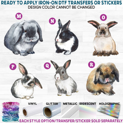 (s154-3) Watercolor Bunny Rabbits Bunnies d Printed Heat Transfer or Sticker