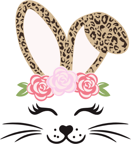 (154-06-C) Cute Girl Bunny Rabbit Face Flowers