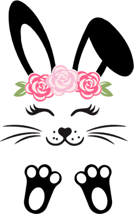 (154-06-F) Cute Girl Bunny Rabbit Face Flowers