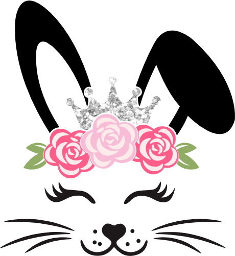 (154-06-L) Cute Girl Bunny Rabbit Face Flowers Silver Crown