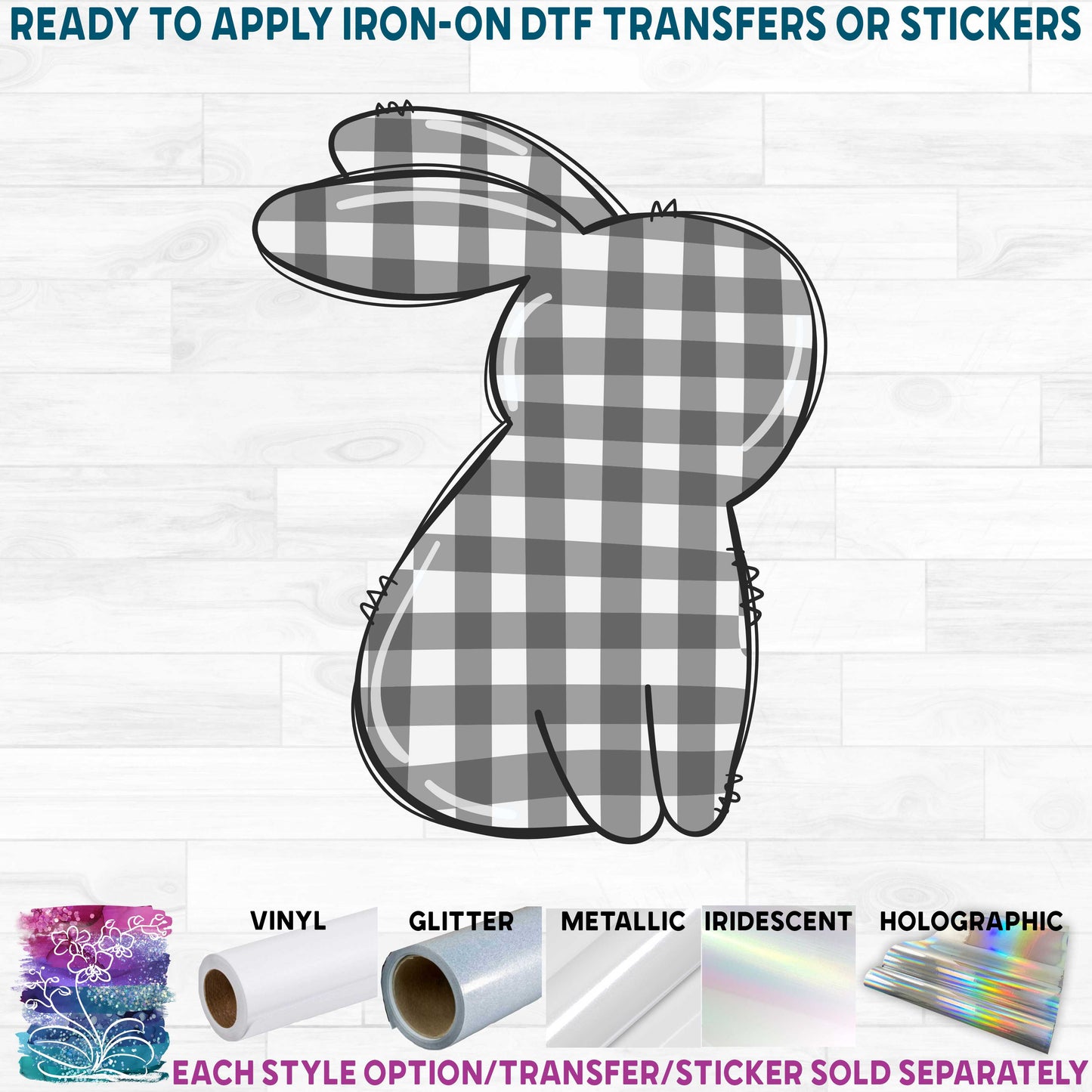 (s154-1N2) Bunny Buffalo Plaid Printed Heat Transfer or Sticker