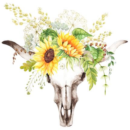 (s156-A) Cow Skull Sunflowers