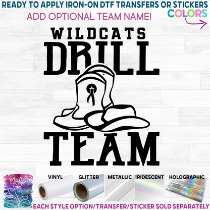 (s158-2A) Drill Team Optional Team Name Printed Heat Transfer or Sticker