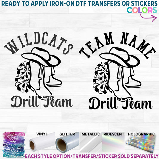 (s158-C) Drill Team Name Printed Heat Transfer or Sticker