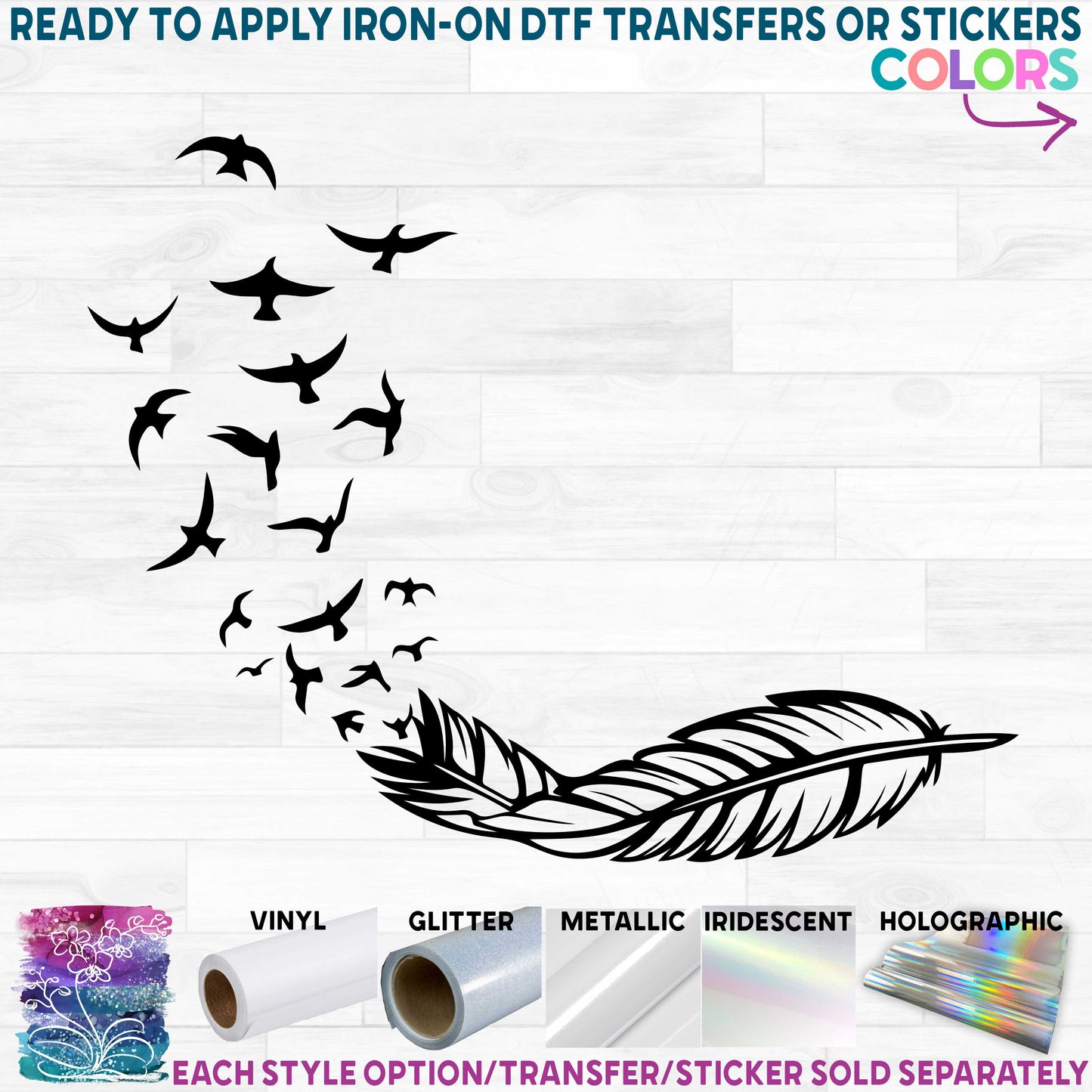 (s159-1D) Feather Birds Printed Heat Transfer or Sticker