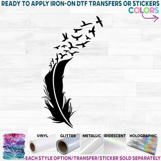 (s159-1C) Feather Birds in Flight Printed Heat Transfer or Sticker