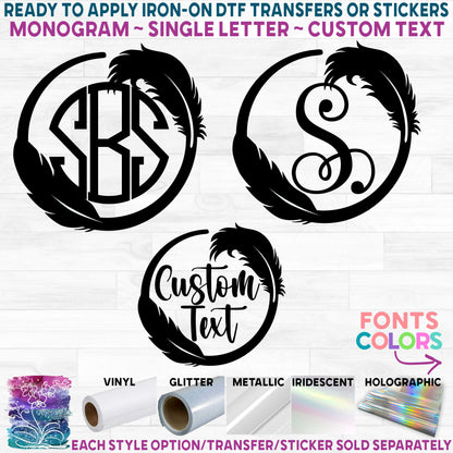 (s159-2A) Bird Feather Feathers Monogram Printed Heat Transfer or Sticker