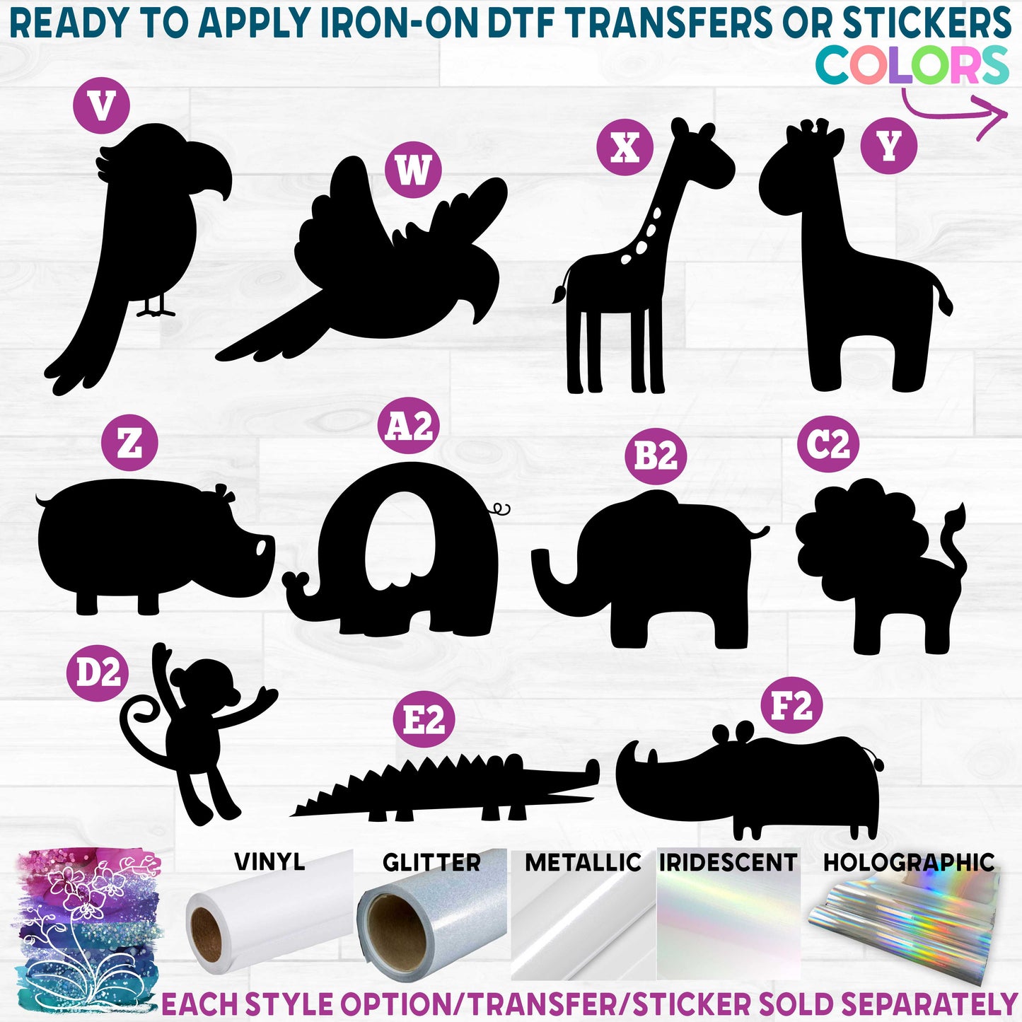 (s015) Cute Jungle Animals Printed Heat Transfer or Sticker