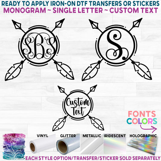 (s162-2E) Arrow Monogram Printed Heat Transfer or Sticker