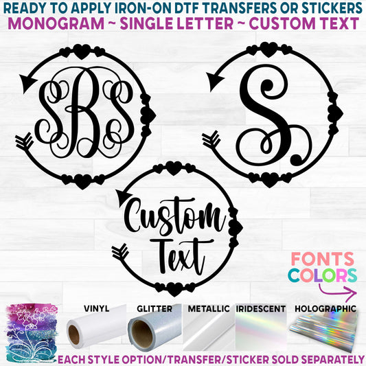 (s162-2I) Arrow Heart Monogram Printed Heat Transfer or Sticker