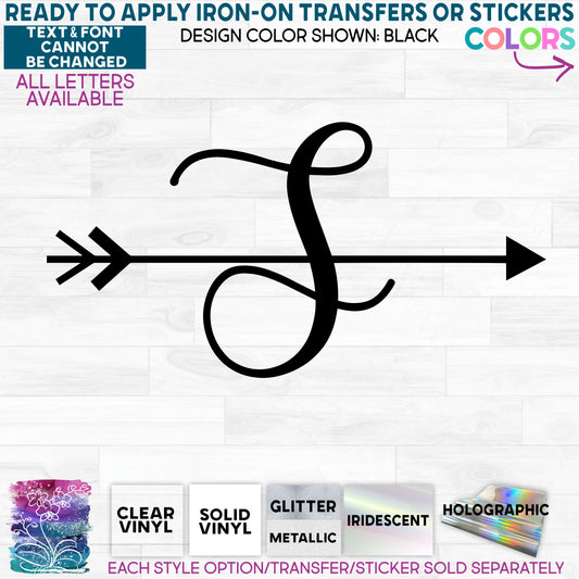 Arrow Monogram Letter Letters Glitter, Matte, Glossy Iron-On Transfer or Sticker