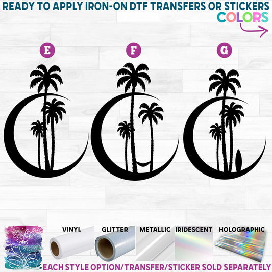 (s164) Crescent Moon Palm Trees Hammock Surfboard Printed Heat Transfer or Sticker