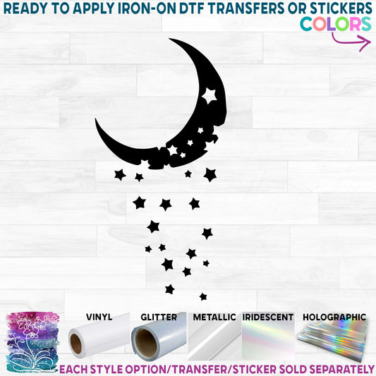 (s164-A) Moon Falling Stars Printed Heat Transfer or Sticker