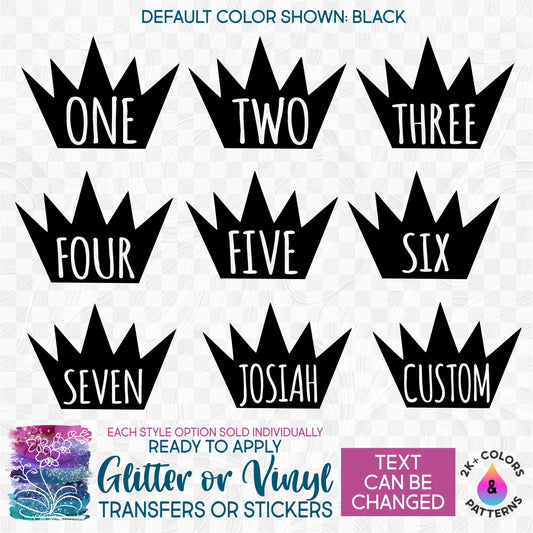 s165-E Block Numbers with Crown One Two Three Four Five Half Years Old Custom Printed Iron On Transfer or Sticker
