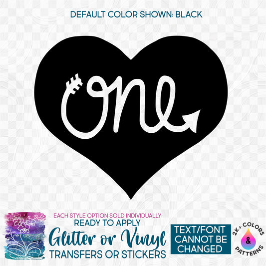 Arrow One Heart Years Old Age Glitter, Matte, Glossy Iron-On Transfer or Sticker