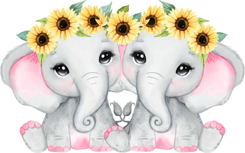 (s167-U) Elephant Twins Sunflowers