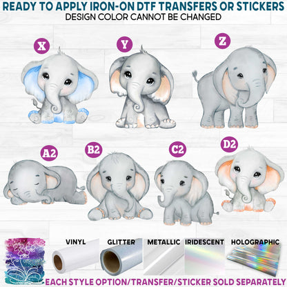 (s167) Cute Baby Elephant Watercolor Flowers Roses Bow Printed Heat Transfer or Sticker