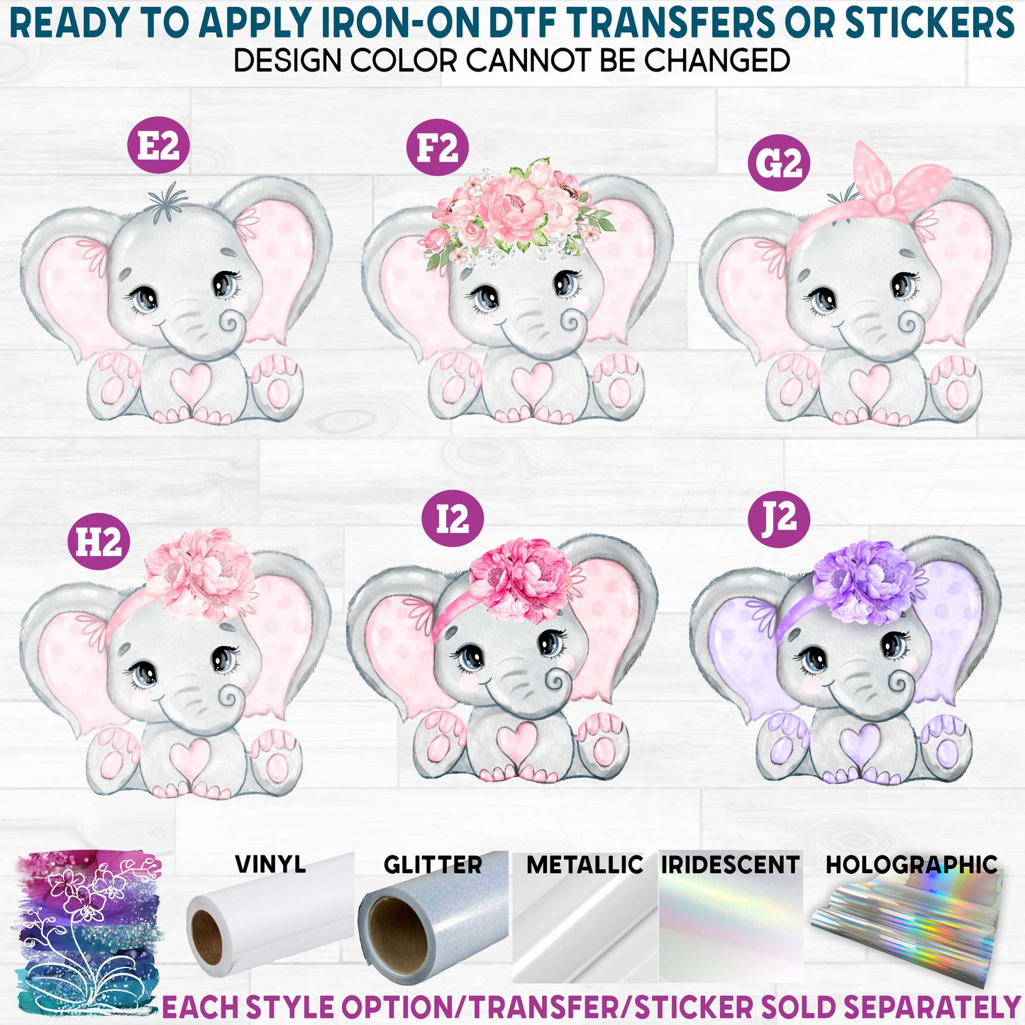 (s167) Cute Baby Watercolor Elephants Printed Heat Transfer or Sticker